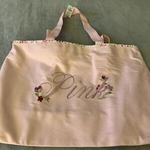Victoria Secret large Embroidered Canvas Tote Bag NWT